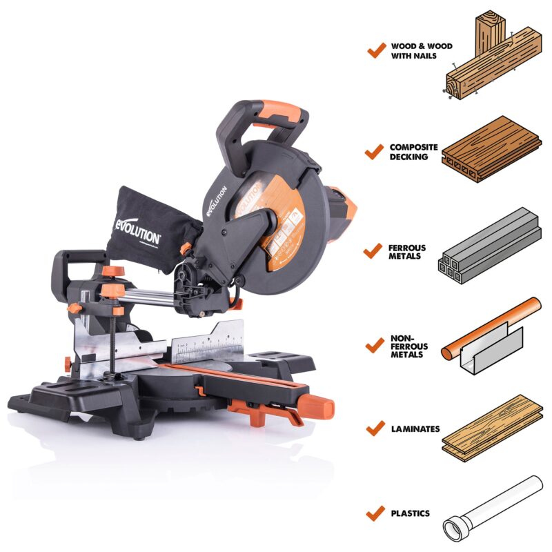 Evolution R255SMS+: Single Bevel Sliding Miter Saw With 10 in. Multi-Material Cutting Blade - Image 3