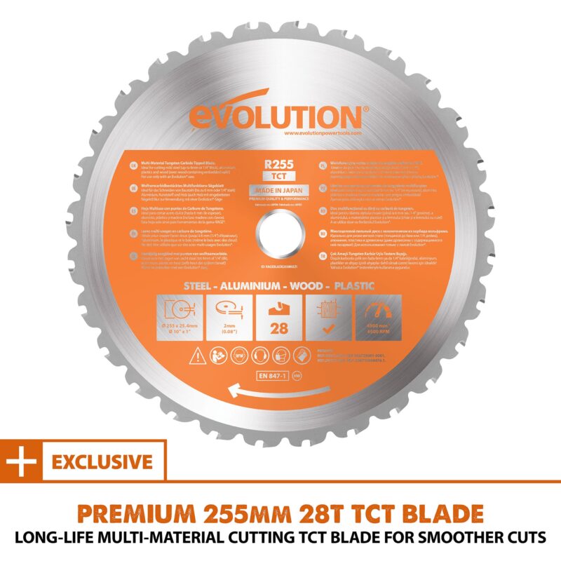 Evolution R255SMS+: Single Bevel Sliding Miter Saw With 10 in. Multi-Material Cutting Blade - Image 13