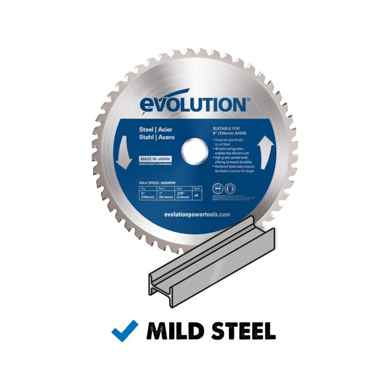 Evolution 230BLADEST | 9 in. | 48T | 1 in. Arbor | Mild Steel and Ferrous Metal TCT Blade - Image 2