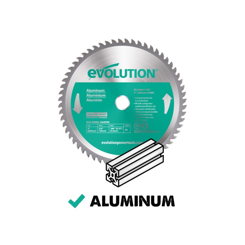 Evolution 8BLADEAL | 8 in. | 60T | 20mm. Arbor | Aluminum and Non-Ferrous Metal TCT Blade - Image 2