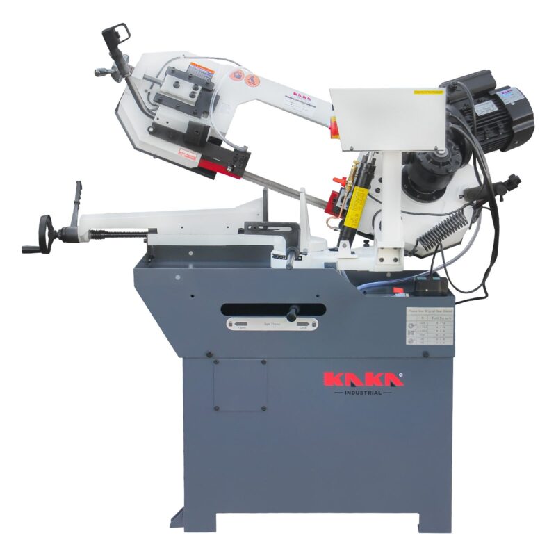 Kaka Industrial BS-108G horizontal bandsaw Metal Cutting Band Saw, Cuts up to 10”x7.9" round metal stock at 90°. Swivel head miters up to 60°. Motor power 1.1kw /1.5HP, 115V-60HZ-1PH