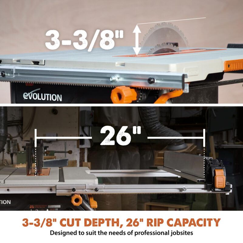 Evolution R10TBLX Jobsite Table Saw with Wheeled Scissor Stand | 10 in. Multi-Material Cutting Blade - Image 4